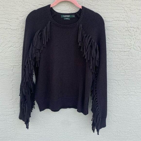 Lauren Ralph Lauren Women's Black Fringe Pullover Sweater Size M - Picture 3 of 13